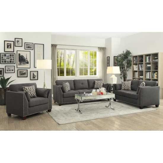 ACME Laurissa Sofa w/4 Pillows, Light Charcoal Linen