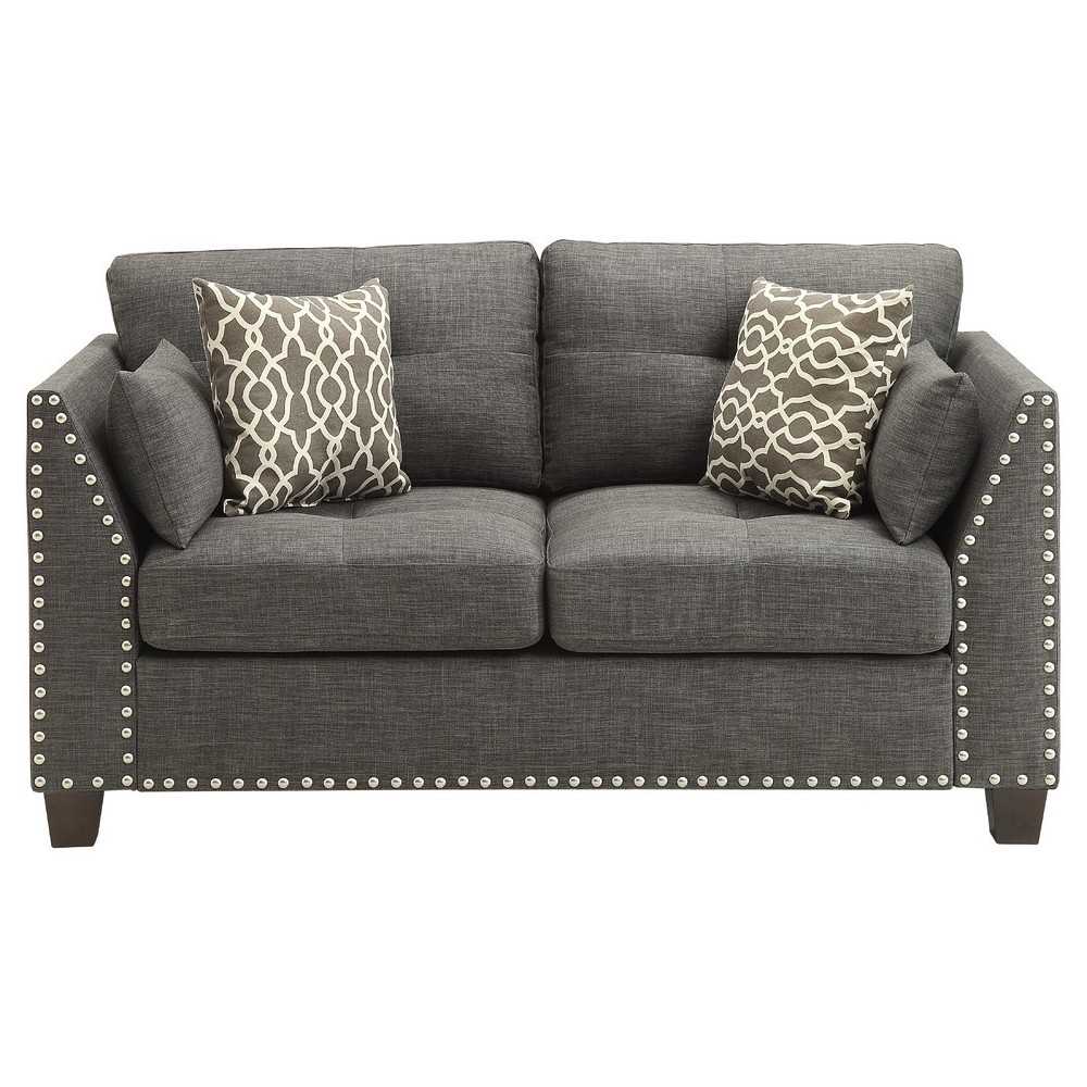 ACME Laurissa Loveseat w/4 Pillows, Light Charcoal Linen