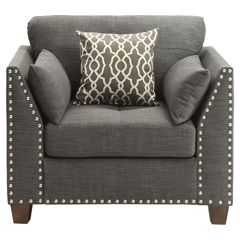 ACME Laurissa Chair w/3 Pillows, Light Charcoal Linen