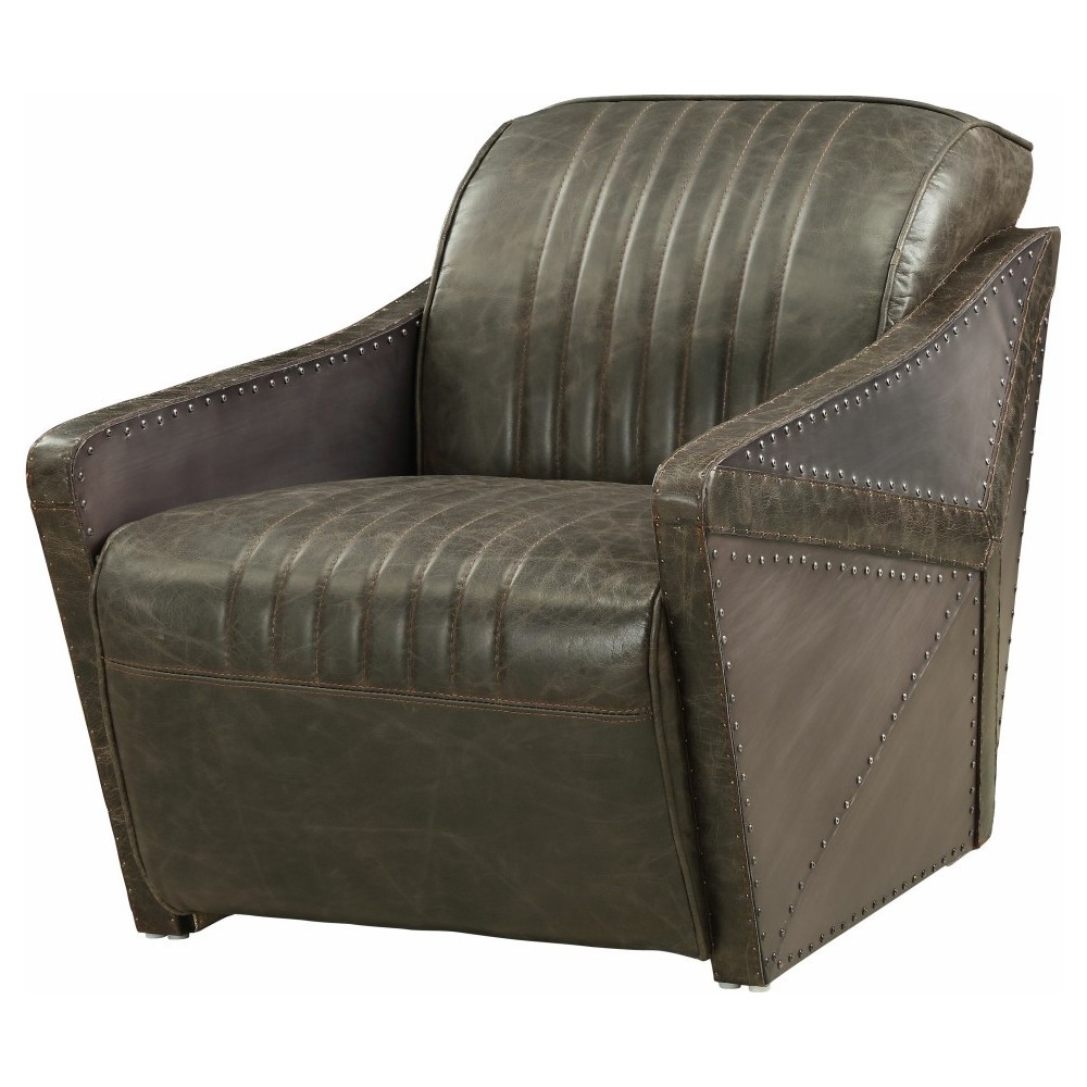 ACME Winchester Chair, Aluminum & Distress Espresso Top Grain Leather