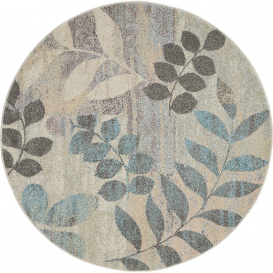 Nourison Tranquil(Traql) TRA01 Area Rug, Ivory/Light Blue, 4' x Round