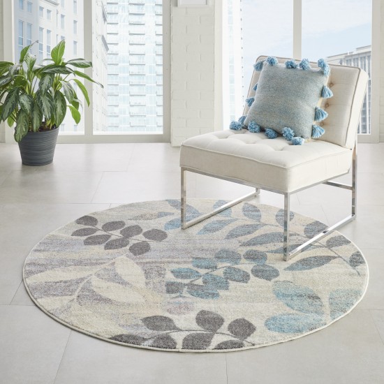 Nourison Tranquil(Traql) TRA01 Area Rug, Ivory/Light Blue, 4' x Round