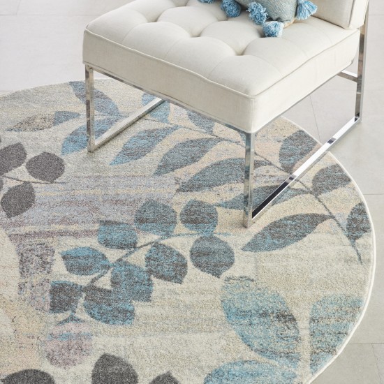 Nourison Tranquil(Traql) TRA01 Area Rug, Ivory/Light Blue, 4' x Round