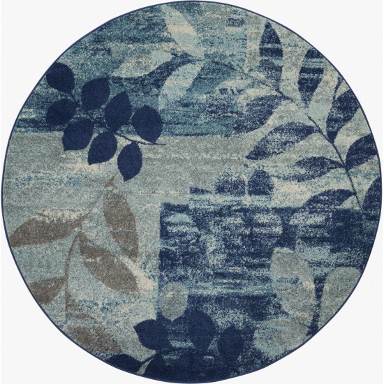 Nourison Tranquil TRA01 Area Rug, Navy/Light Blue, 5'3" x Round