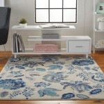 Nourison Tranquil TRA02 Area Rug, Ivory/Light Blue, 5'3" x 7'3"