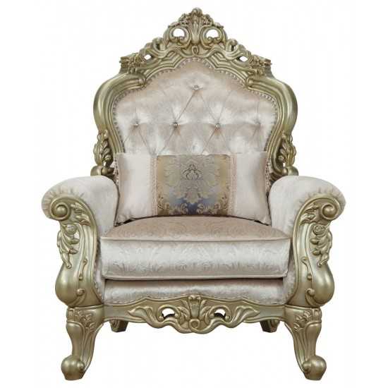 ACME Gorsedd Chair w/1 Pillow, Fabric & Antique White