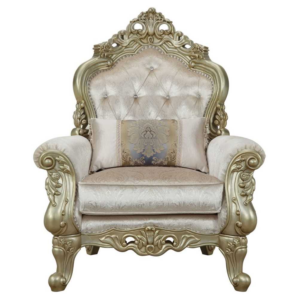 ACME Gorsedd Chair w/1 Pillow, Fabric & Antique White