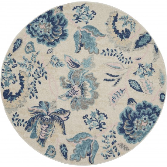 Nourison Tranquil TRA02 Area Rug, Ivory/Light Blue, 5'3" x Round