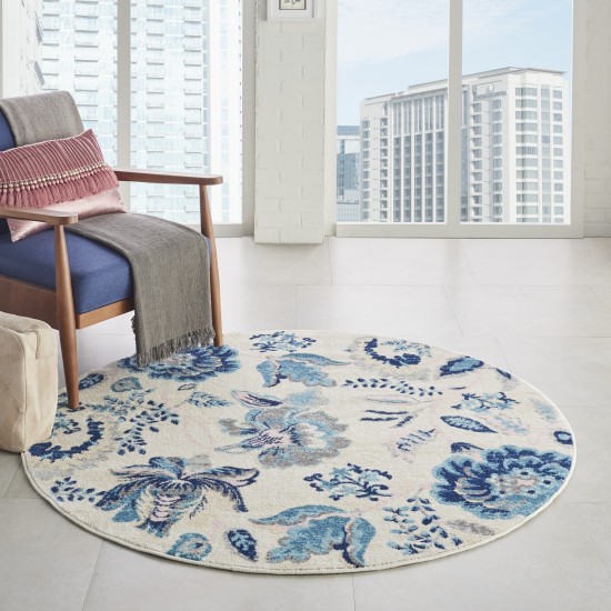 Nourison Tranquil TRA02 Area Rug, Ivory/Light Blue, 5'3" x Round