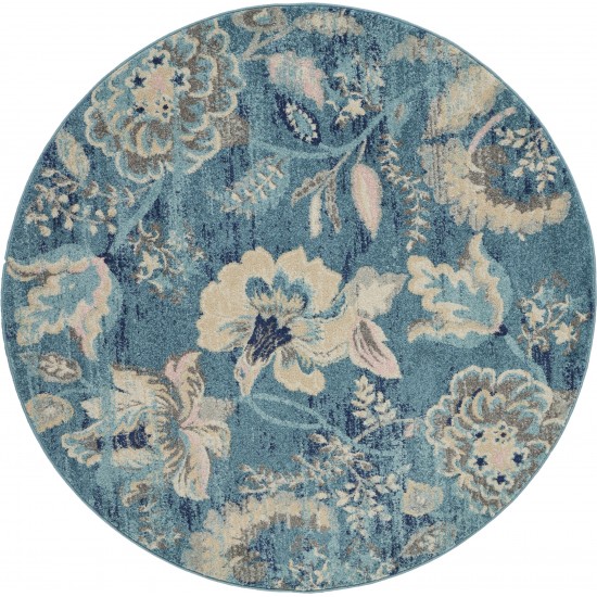 Nourison Tranquil TRA02 Area Rug, Turquoise, 5'3" x Round