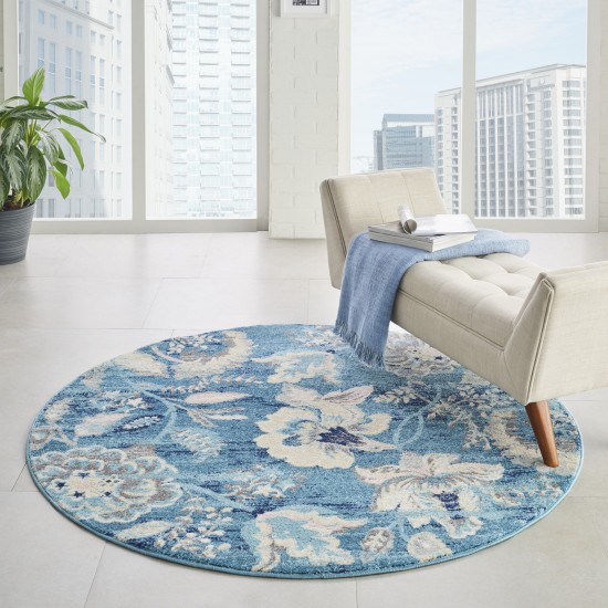 Nourison Tranquil TRA02 Area Rug, Turquoise, 5'3" x Round