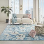 Nourison Tranquil TRA02 Area Rug, Turquoise, 8'10" x 11'10"