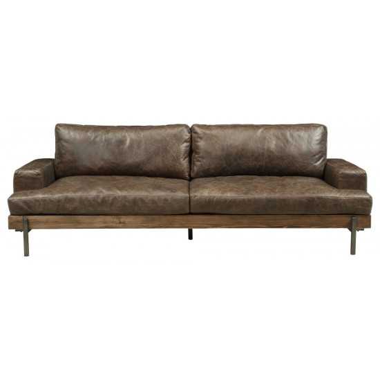 ACME Silchester Sofa, Oak & Distress Chocolate Top Grain Leather