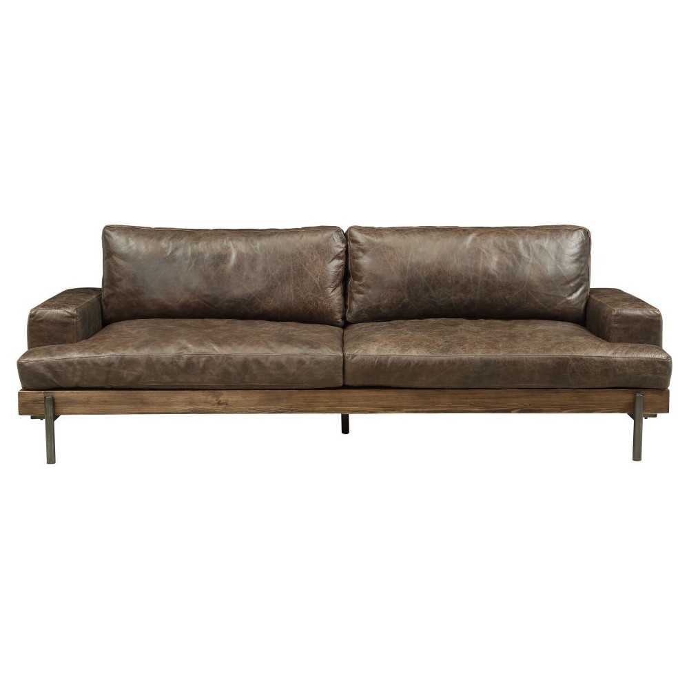 ACME Silchester Sofa, Oak & Distress Chocolate Top Grain Leather