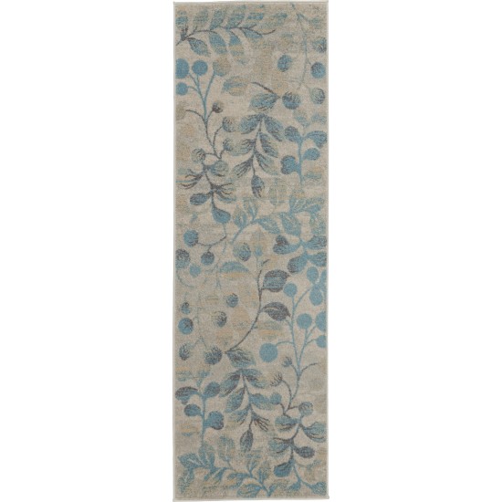 Nourison Tranquil TRA03 Runner Rug, Ivory/Turquoise, 2'3" x 7'3"