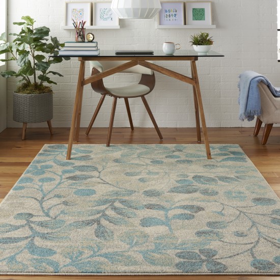 Nourison Tranquil TRA03 Area Rug, Ivory/Turquoise, 4' x 6'