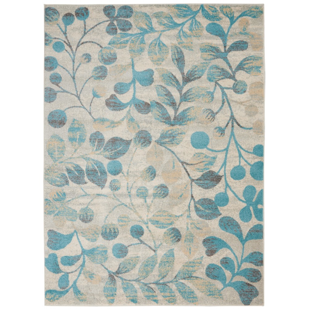 Nourison Tranquil TRA03 Area Rug, Ivory/Turquoise, 5'3" x 7'3"