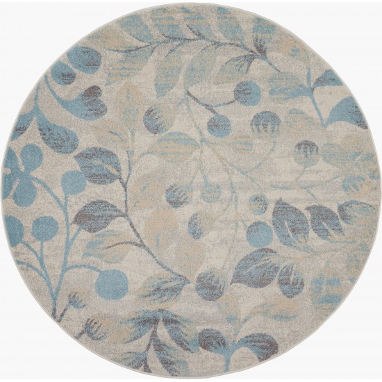 Nourison Tranquil TRA03 Area Rug, Ivory/Turquoise, 5'3" x Round