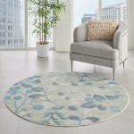 Nourison Tranquil TRA03 Area Rug, Ivory/Turquoise, 5'3" x Round