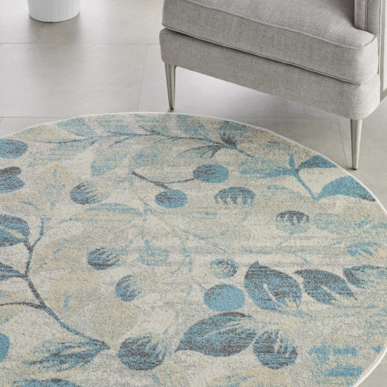 Nourison Tranquil TRA03 Area Rug, Ivory/Turquoise, 5'3" x Round