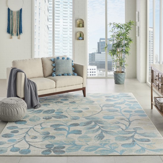 Nourison Tranquil TRA03 Area Rug, Ivory/Turquoise, 8'10" x 11'10"