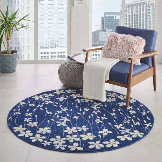 Nourison Tranquil TRA04 Area Rug, Navy, 5'3" x Round