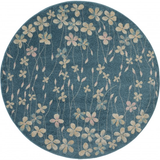 Nourison Tranquil TRA04 Area Rug, Turquoise, 5'3" x Round