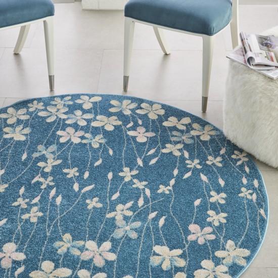 Nourison Tranquil TRA04 Area Rug, Turquoise, 5'3" x Round