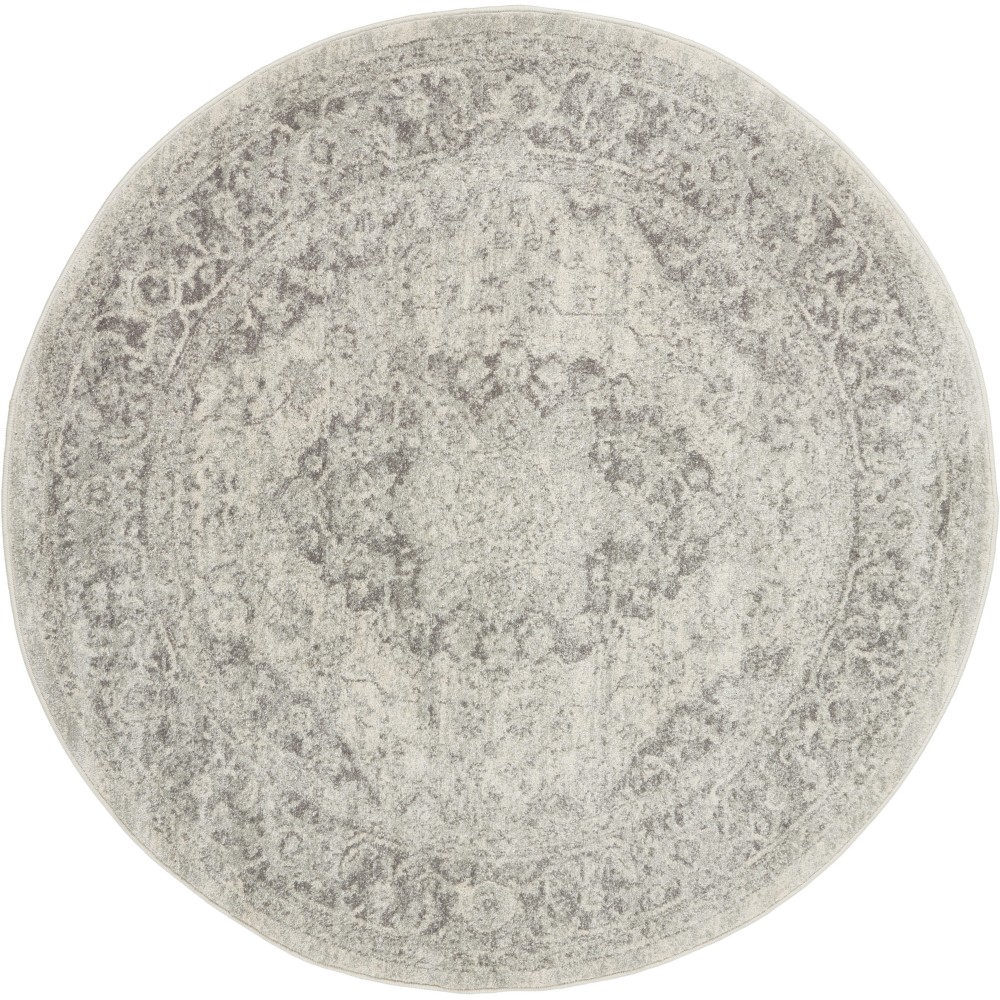 Nourison Tranquil(Traql) TRA05 Area Rug, Ivory/Grey, 4' x Round