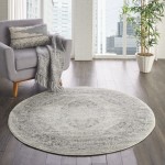 Nourison Tranquil(Traql) TRA05 Area Rug, Ivory/Grey, 4' x Round