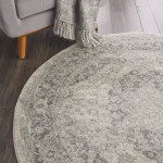 Nourison Tranquil(Traql) TRA05 Area Rug, Ivory/Grey, 4' x Round