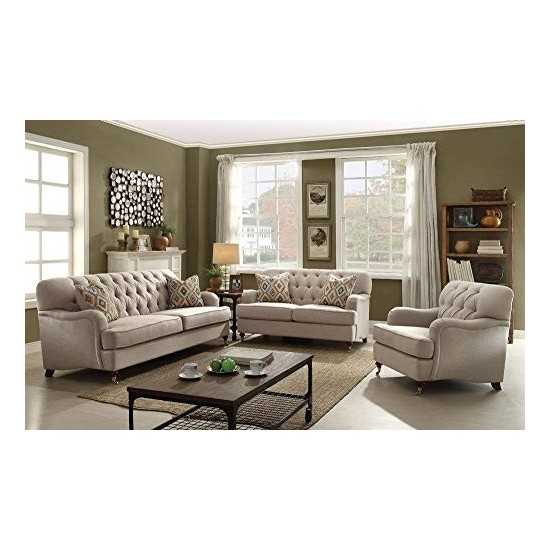 ACME Alianza Loveseat w/2 Pillows, Beige Fabric