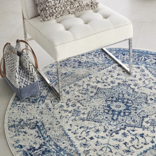 Nourison Tranquil(Traql) TRA06 Area Rug, Ivory/Light Blue, 4' x Round