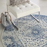 Nourison Tranquil TRA06 Area Rug, Ivory/Light Blue, 5'3" x Round