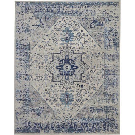 Nourison Tranquil TRA06 Area Rug, Ivory/Light Blue, 7' x 10'