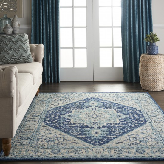 Nourison Tranquil TRA06 Area Rug, Ivory/Navy, 5'3" x 7'3"