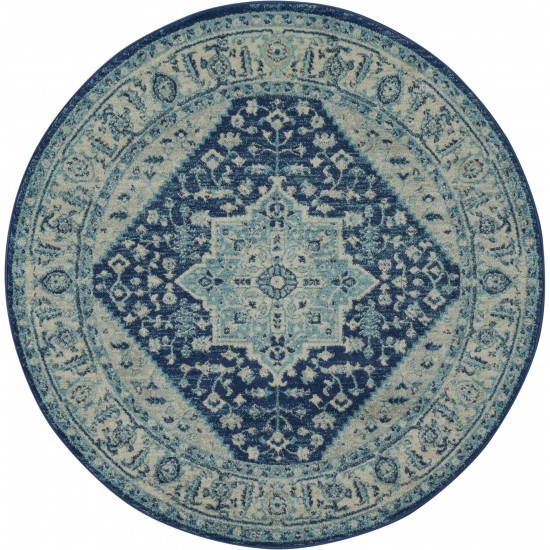 Nourison Tranquil TRA06 Area Rug, Ivory/Navy, 5'3" x Round