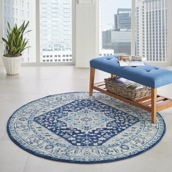 Nourison Tranquil TRA06 Area Rug, Ivory/Navy, 5'3" x Round