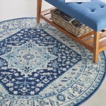 Nourison Tranquil TRA06 Area Rug, Ivory/Navy, 5'3" x Round