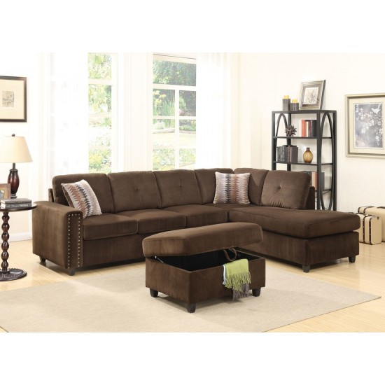 ACME Belville Ottoman w/Storage, Chocolate Velvet