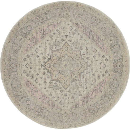 Nourison Tranquil TRA06 Area Rug, Ivory/Pink, 5'3" x Round