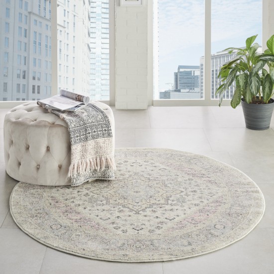 Nourison Tranquil TRA06 Area Rug, Ivory/Pink, 5'3" x Round