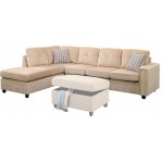 ACME Belville Sectional Sofa w/Pillows (Reversible), Beige Velvet