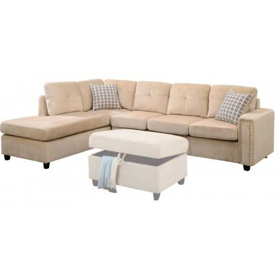 ACME Belville Sectional Sofa w/Pillows (Reversible), Beige Velvet