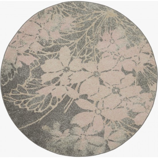 Nourison Tranquil TRA08 Area Rug, Grey/Pink, 5'3" x Round