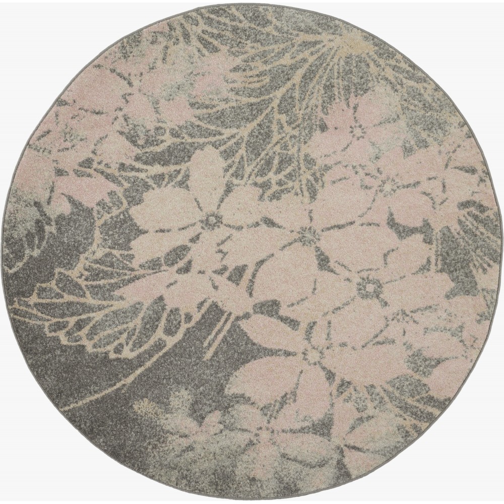 Nourison Tranquil TRA08 Area Rug, Grey/Pink, 5'3" x Round Nourison Tranquil TRA08 Area Rug, Grey/Pink, 5'3" x Round