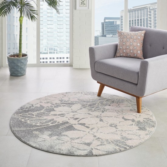 Nourison Tranquil TRA08 Area Rug, Grey/Pink, 5'3" x Round