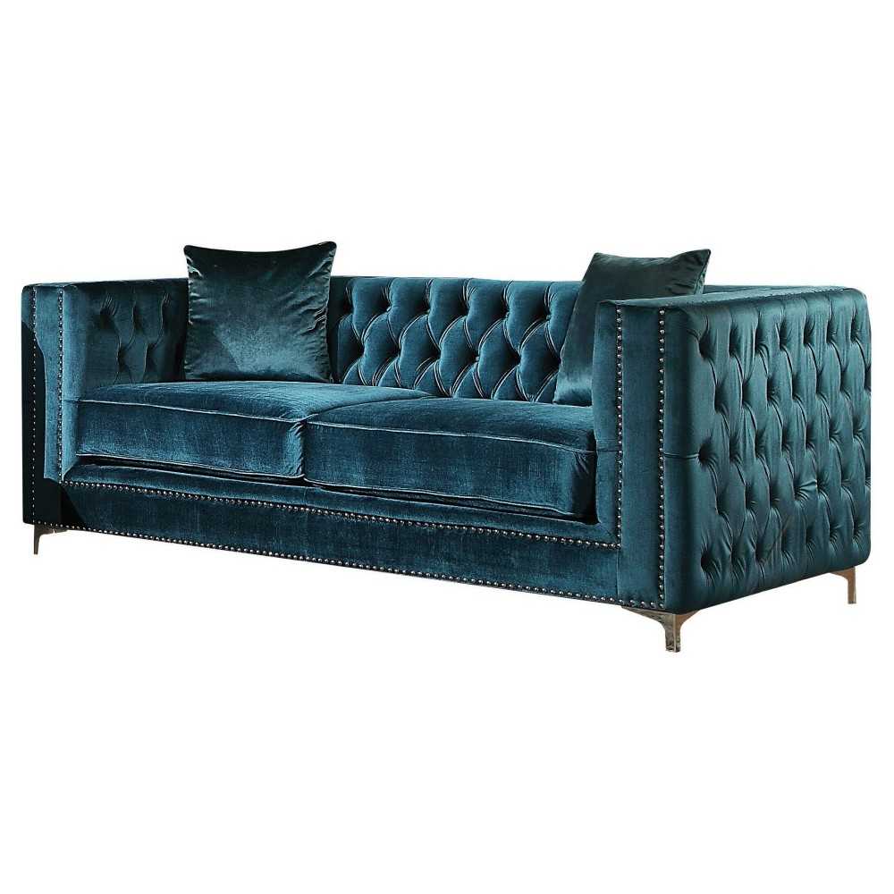 ACME Gillian Loveseat w/2 Pillows, Dark Teal Velvet