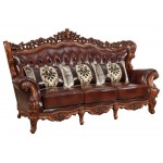 ACME Eustoma Sofa w/3 Pillows, Cherry Top Grain Leather Match & Walnut