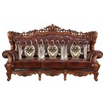 ACME Eustoma Sofa w/3 Pillows, Cherry Top Grain Leather Match & Walnut